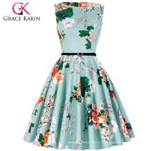 Grace Karin 50 patrones de flores impresas de algodón Spandex corto 50s Retro Vintage vestido CL6086-33